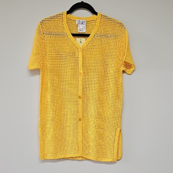 Escada Tops - Vintage Escada Sport Crochet Cardigan, Sunflower Yellow, Medium, NEW